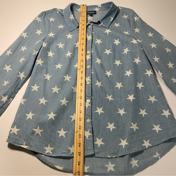 ModCloth Blue Cotton Chambray Star Print Long-Sleeve Button Shirt - Picture 13 of 15